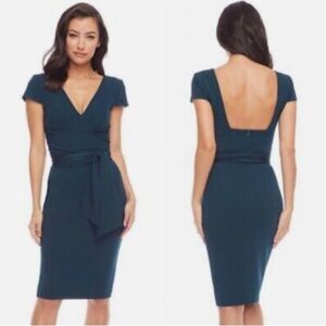 Dress the Population Dana Pine Backless Midi Dress NWT Large Cocktail